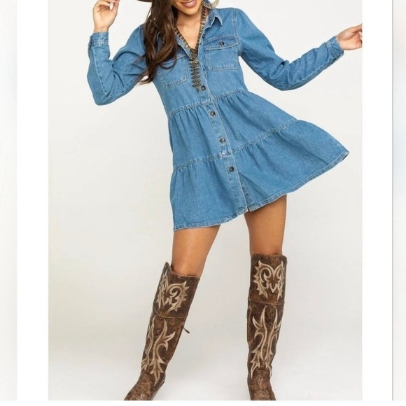 Free People Nicole Denim Dress - Picture 1 of 8